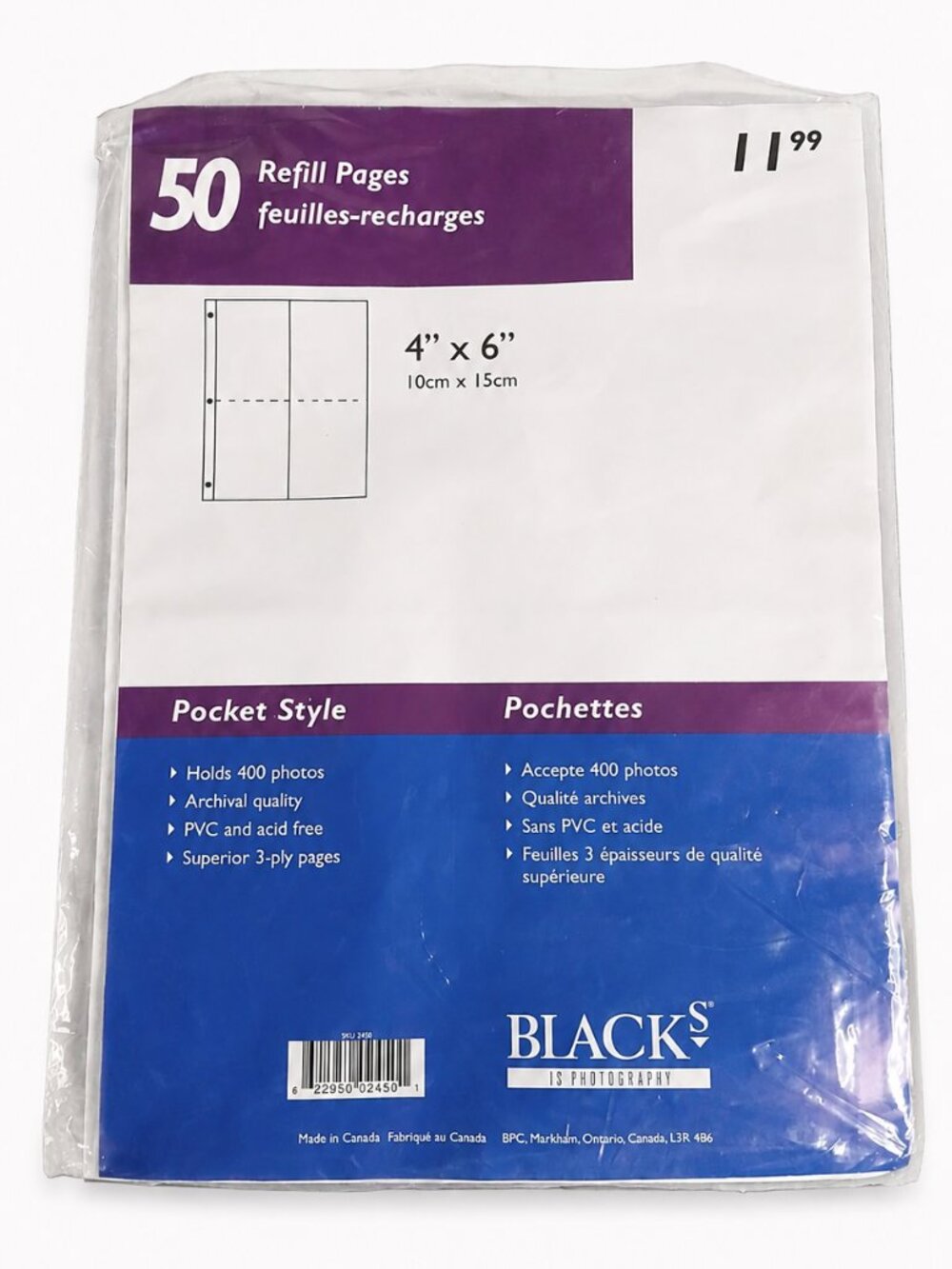 Black’s Photo Refill Pages 4x6 Pocket Style Album Sleeves 24 Pages Archival